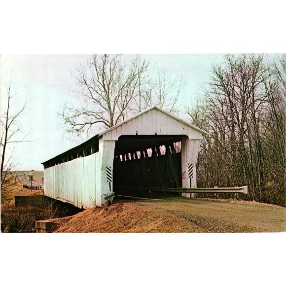 Logan County White Covered Bridge Postcard Ohio Travel Souvenir Unposted Vintage - Picture 1 of 2